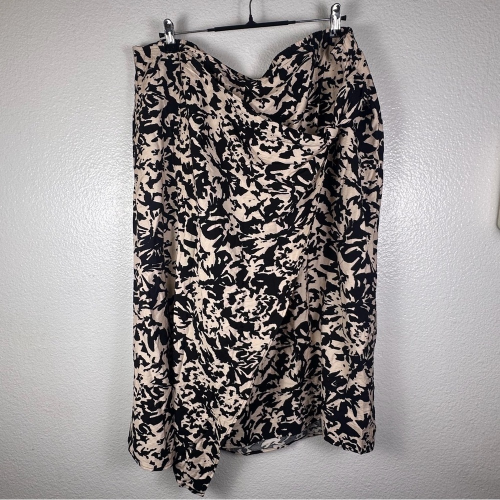 Ava & Viv Black/Cream Knit Floral Midi A-Line Skirt Rayon Nylon Size 2X Plus
